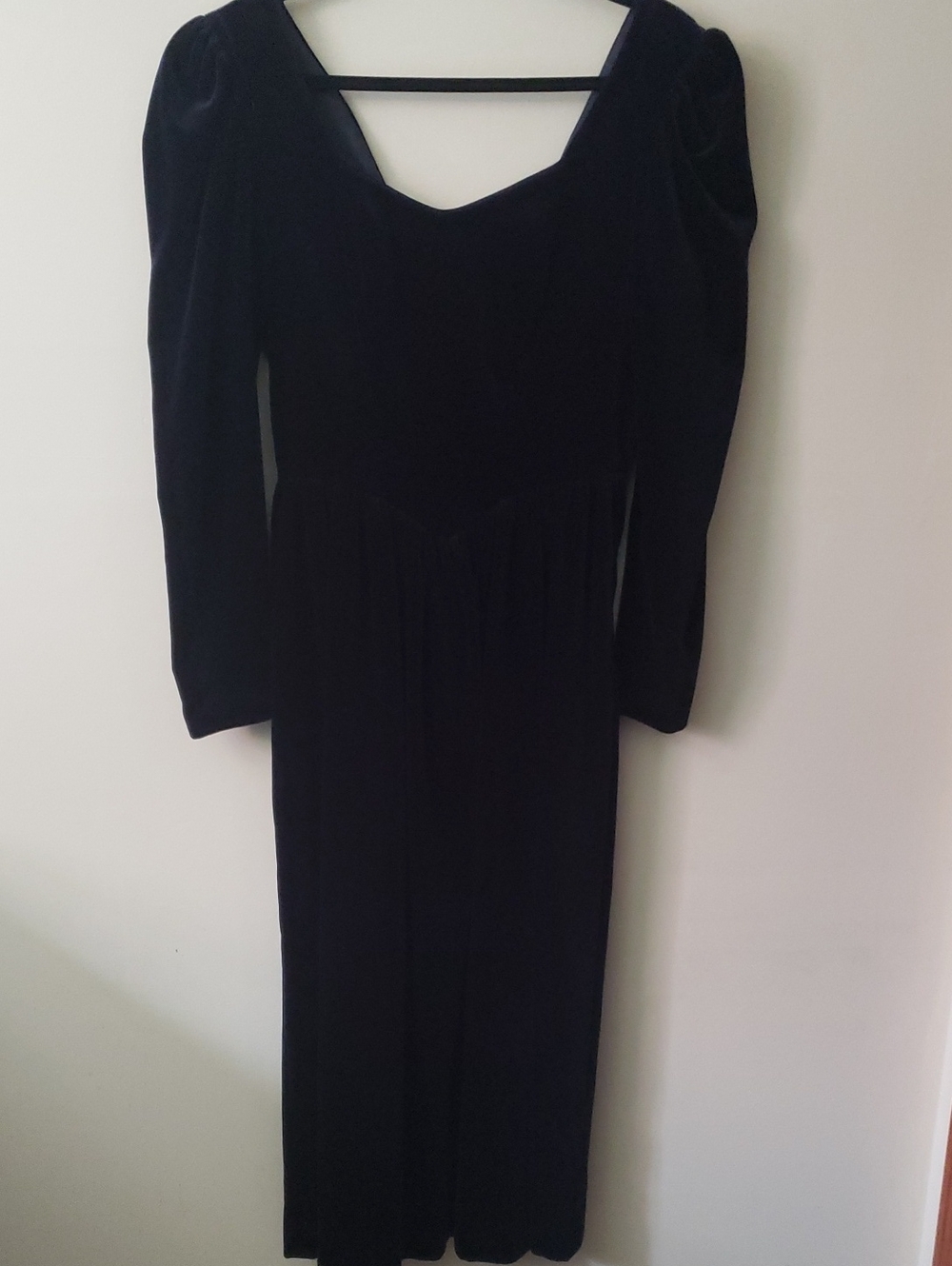 Vintage 80's Laura Ashley Velvet Long-Sleeve Button Detail Back Midi Dress